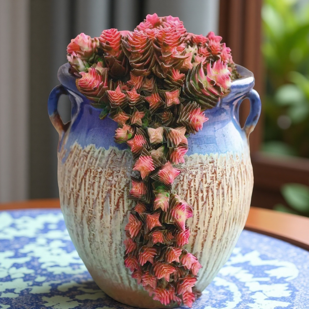 Red Pagoda Succulent, Crassula Capitella, 2''/4'' Potted Stacked Succulent, Geometric Red Plant, Easy Care Indoor Houseplant Gift